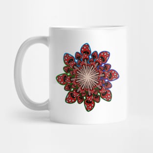 Red Mushroom Mandala with multicolored background Mug